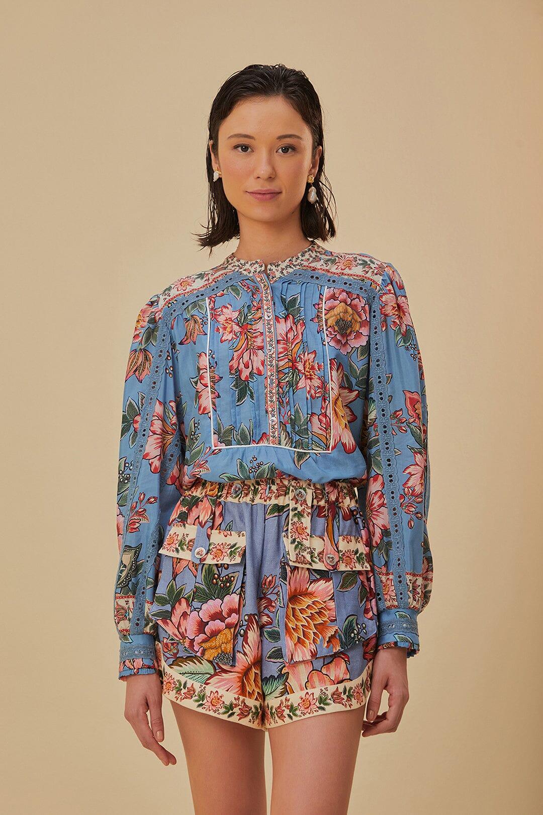 Wonderful Bouquet Blue Linen Shorts - Shorts