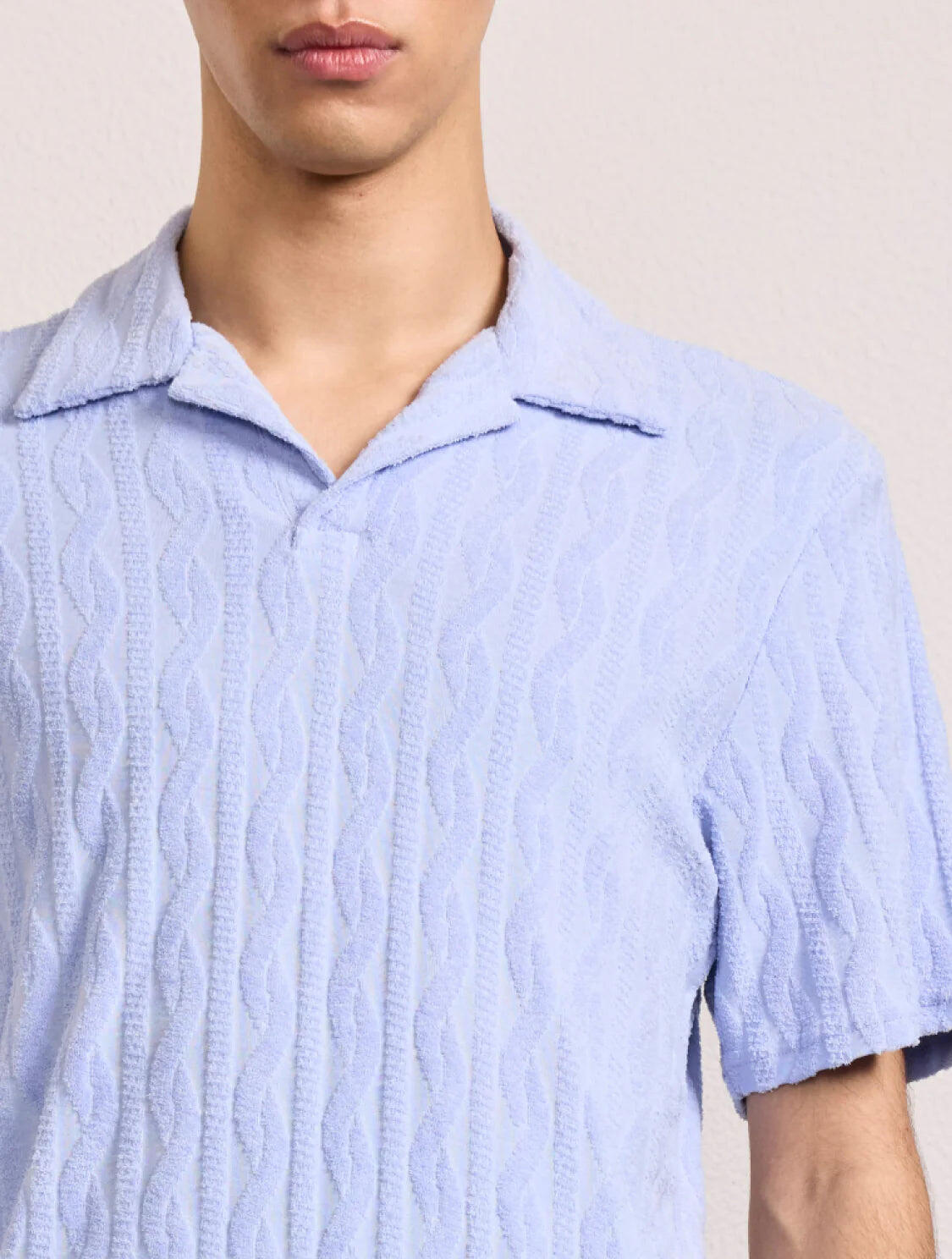 Faustino Jacquard Terry Cotton Polo Short Sleeve Chambray Blue - Top