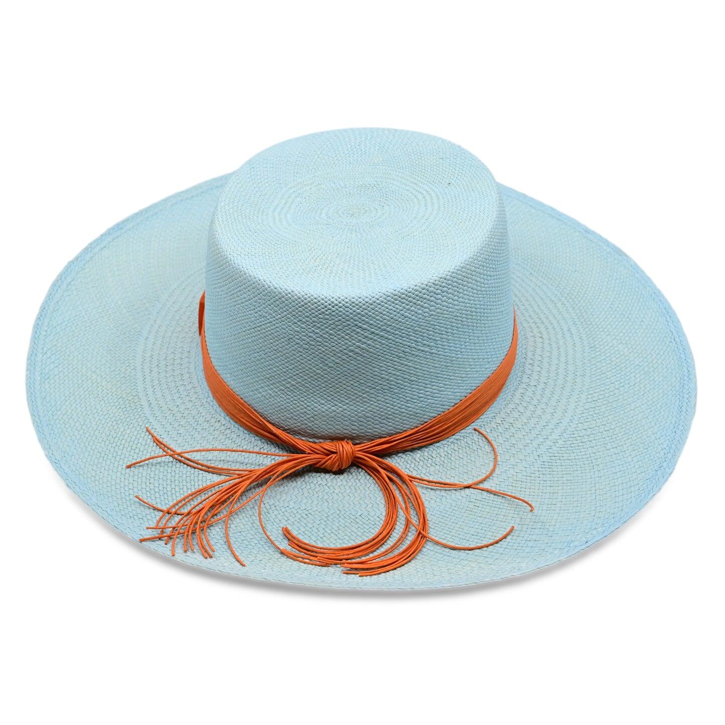 Francesca Cordovez Wide Brim Powder Blue Hat With Tagua Buckle Cord - Hat
