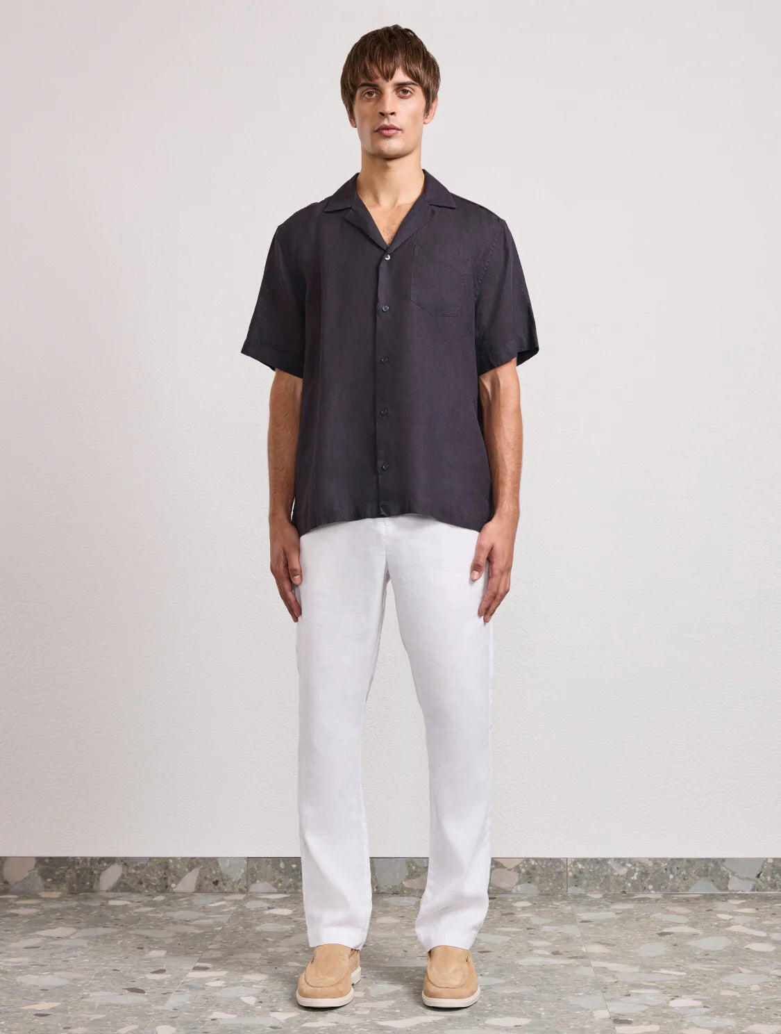 Angelo Linen Shirt Short Sleeve Black - Top