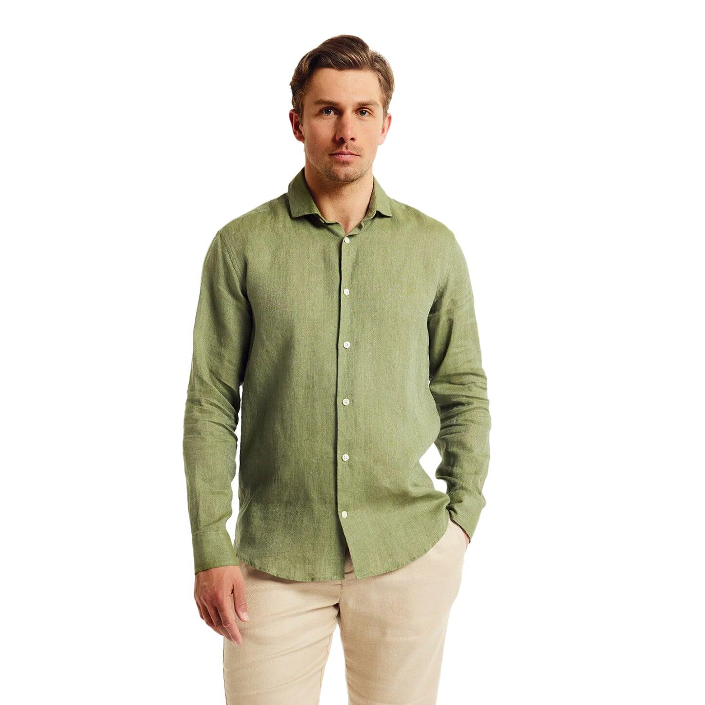Men’s Antonio Linen Shirt Long Sleeve - Jungle Green - Top