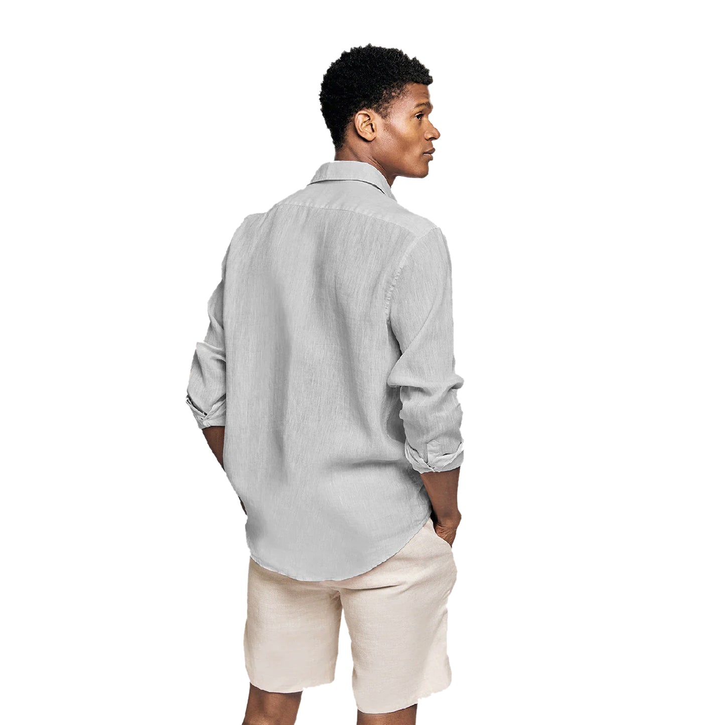 Men’s Antonio Linen Shirt Long Sleeve - Light Grey - Top