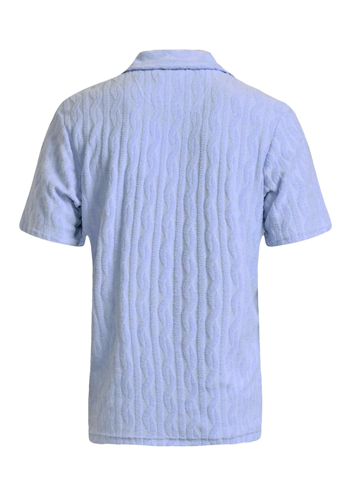 Faustino Jacquard Terry Cotton Polo Short Sleeve Chambray Blue