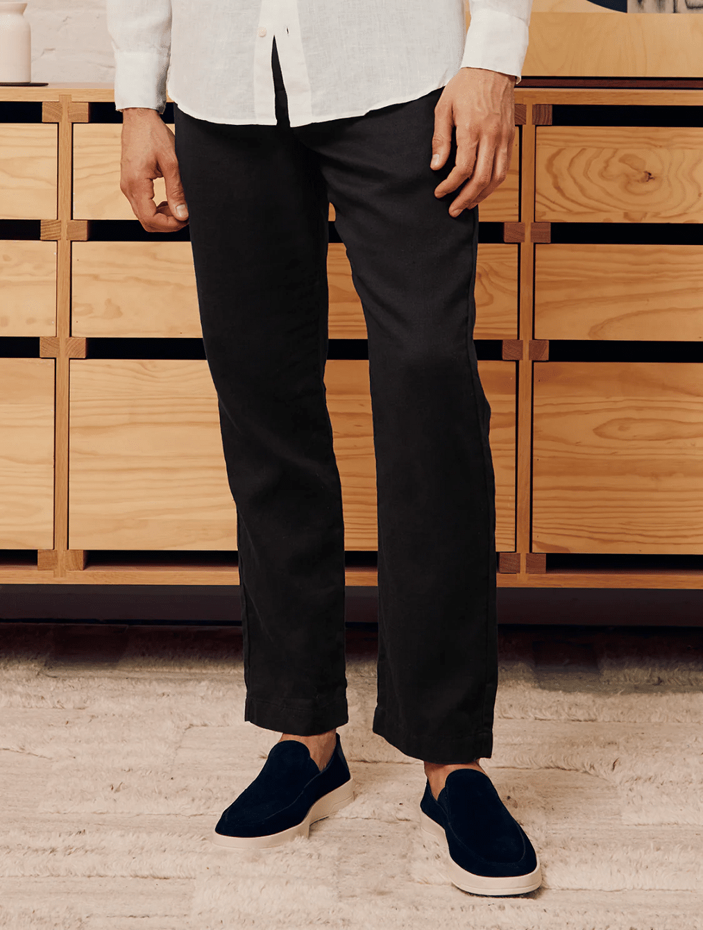 Men’s Oscar Linen Chinos Black