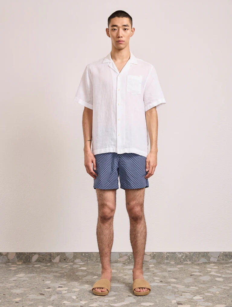 Porto Swim Short Micro Copa Print  Charcoal & Chambray Blue