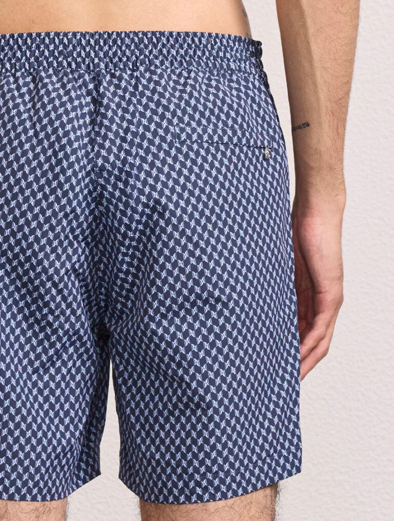 Porto Swim Short Micro Copa Print  Charcoal & Chambray Blue