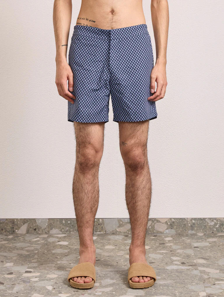 Porto Swim Short Micro Copa Print  Charcoal & Chambray Blue