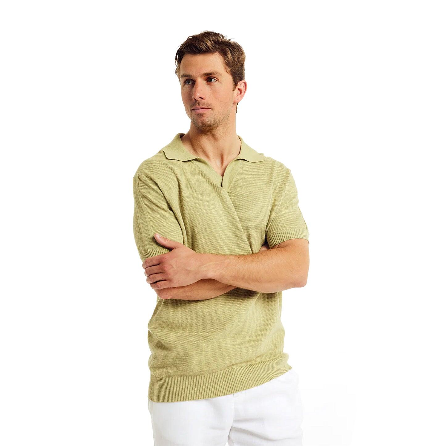 Men’s Rino STR Cotton/Silk Knit V Polo - Jungle Green - Top