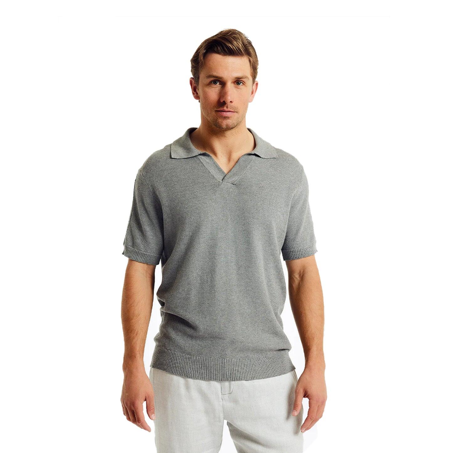 Men's Rino STR Cotton/Silk Knit V Polo - Stone Grey