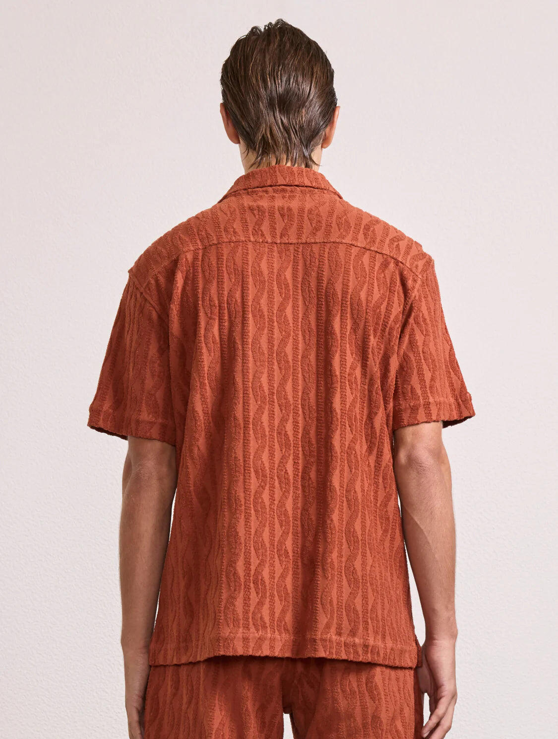 Roberto Jacquard Terry Short Sleeve Shirt Silk Brown - Top