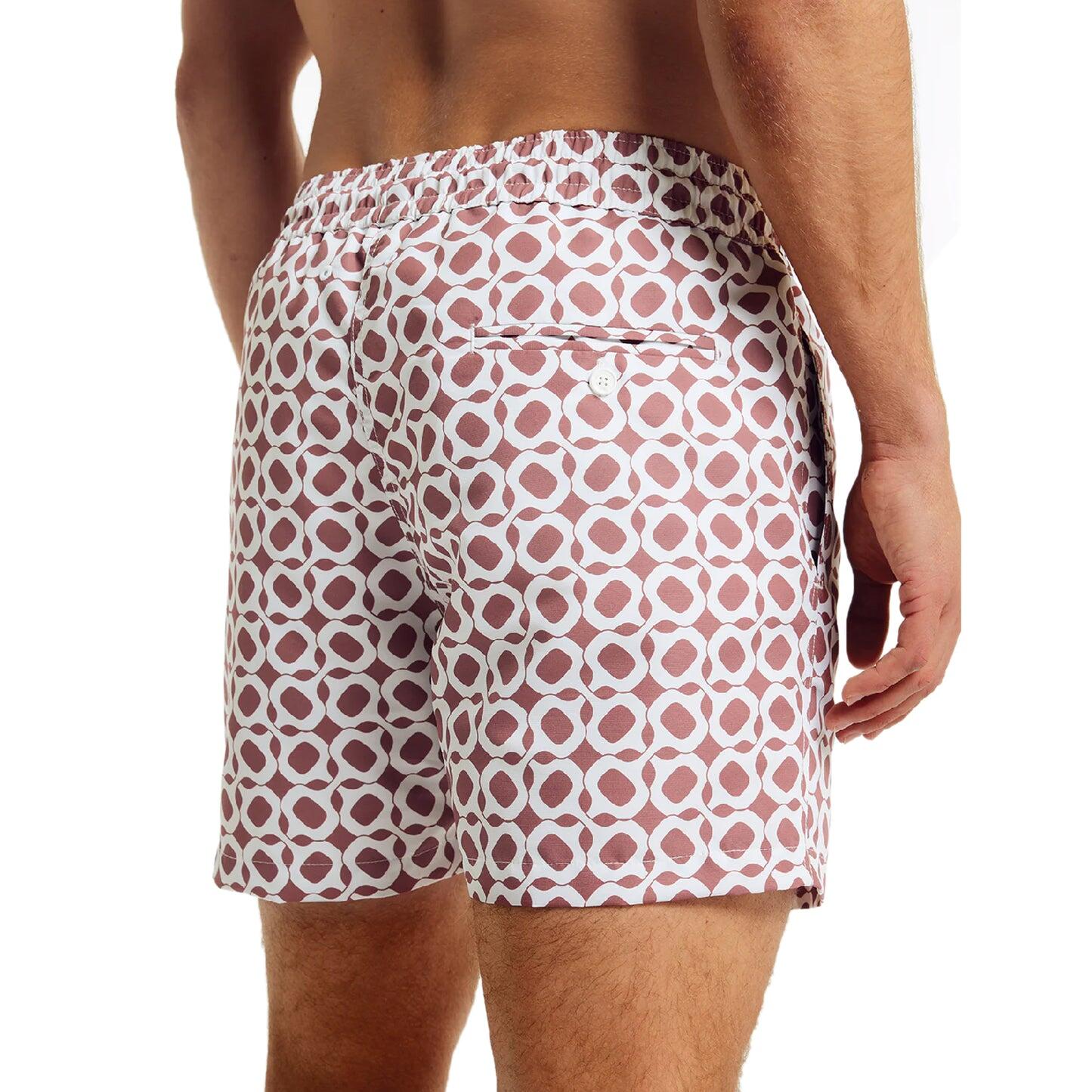 Men’s Swim Sport Shorts with Ipanema Weave Print - Mauve & Silver White - Swim Shorts