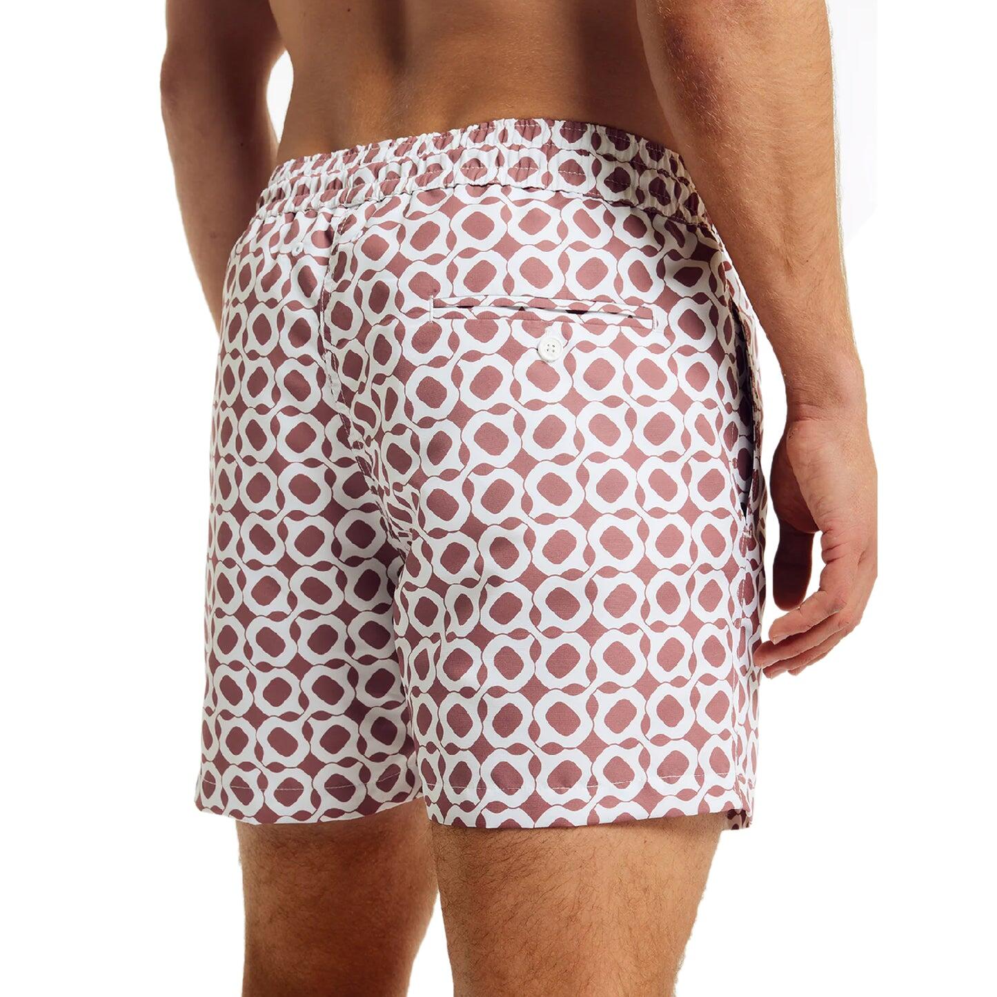 Men’s Swim Sport Shorts with Ipanema Weave Print - Mauve & Silver White