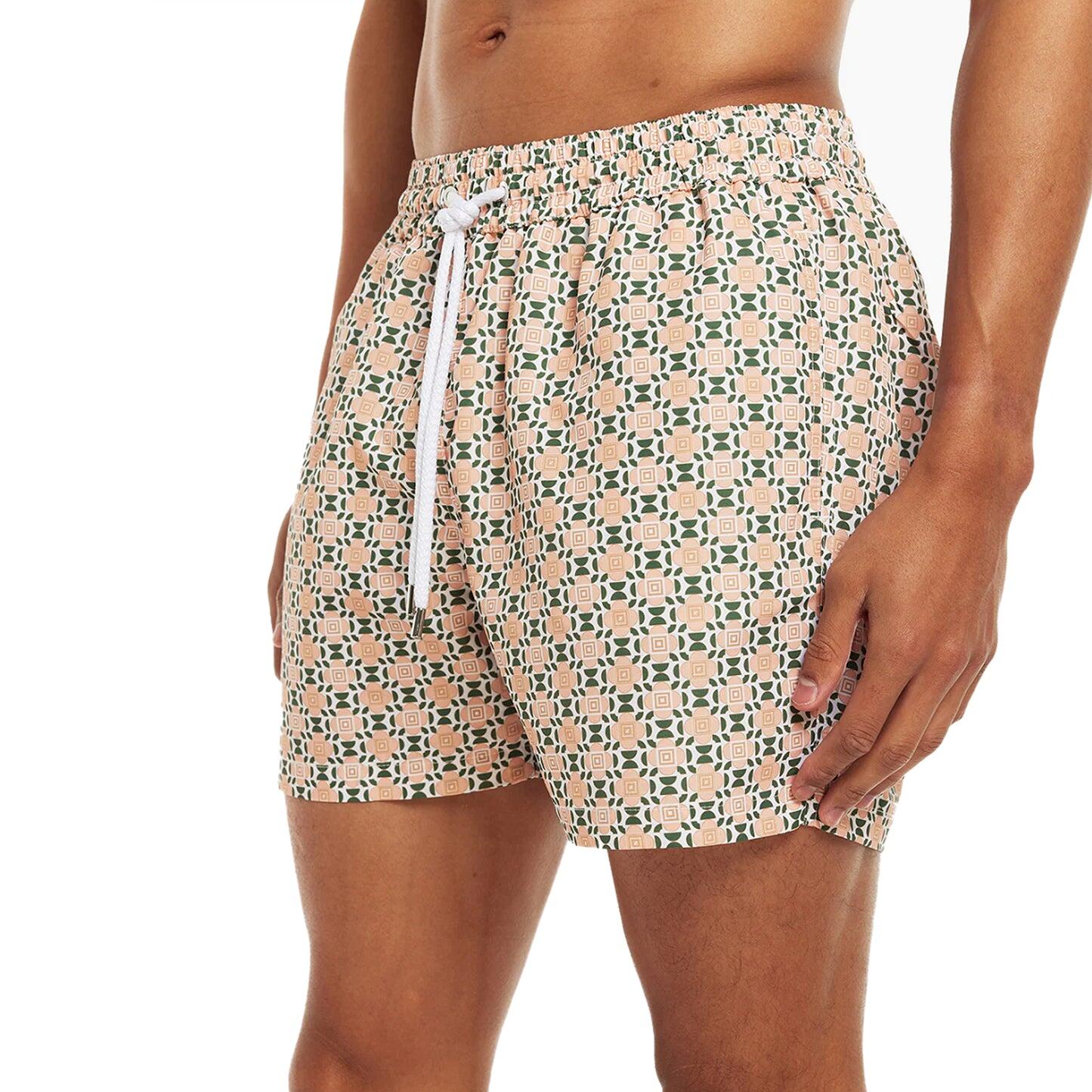 Sports Angra Deco Print Swim Short Pastel Orange And Vineyard Green - Swim Shorts
