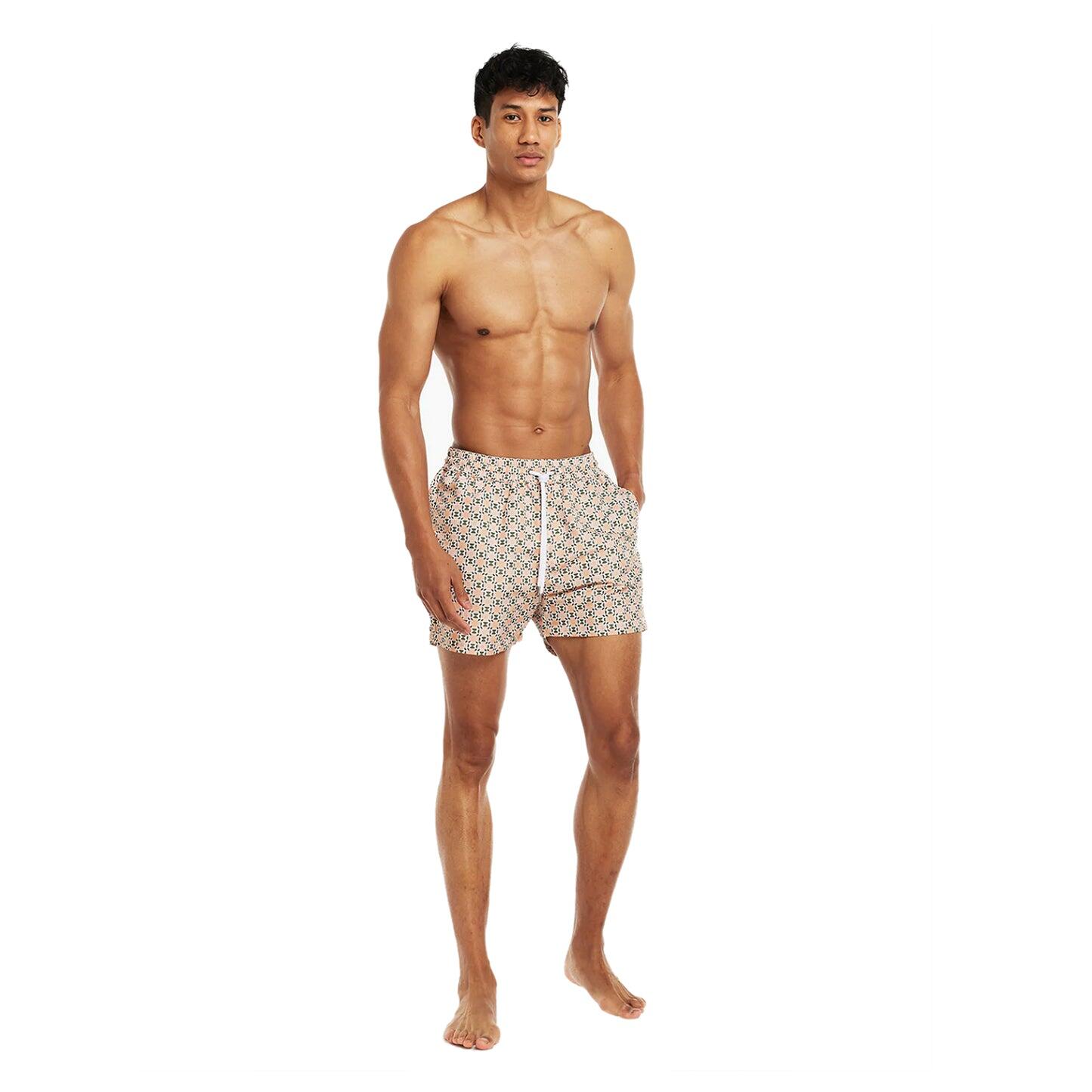 Sports Angra Deco Print Swim Short Pastel Orange And Vineyard Green - Swim Shorts