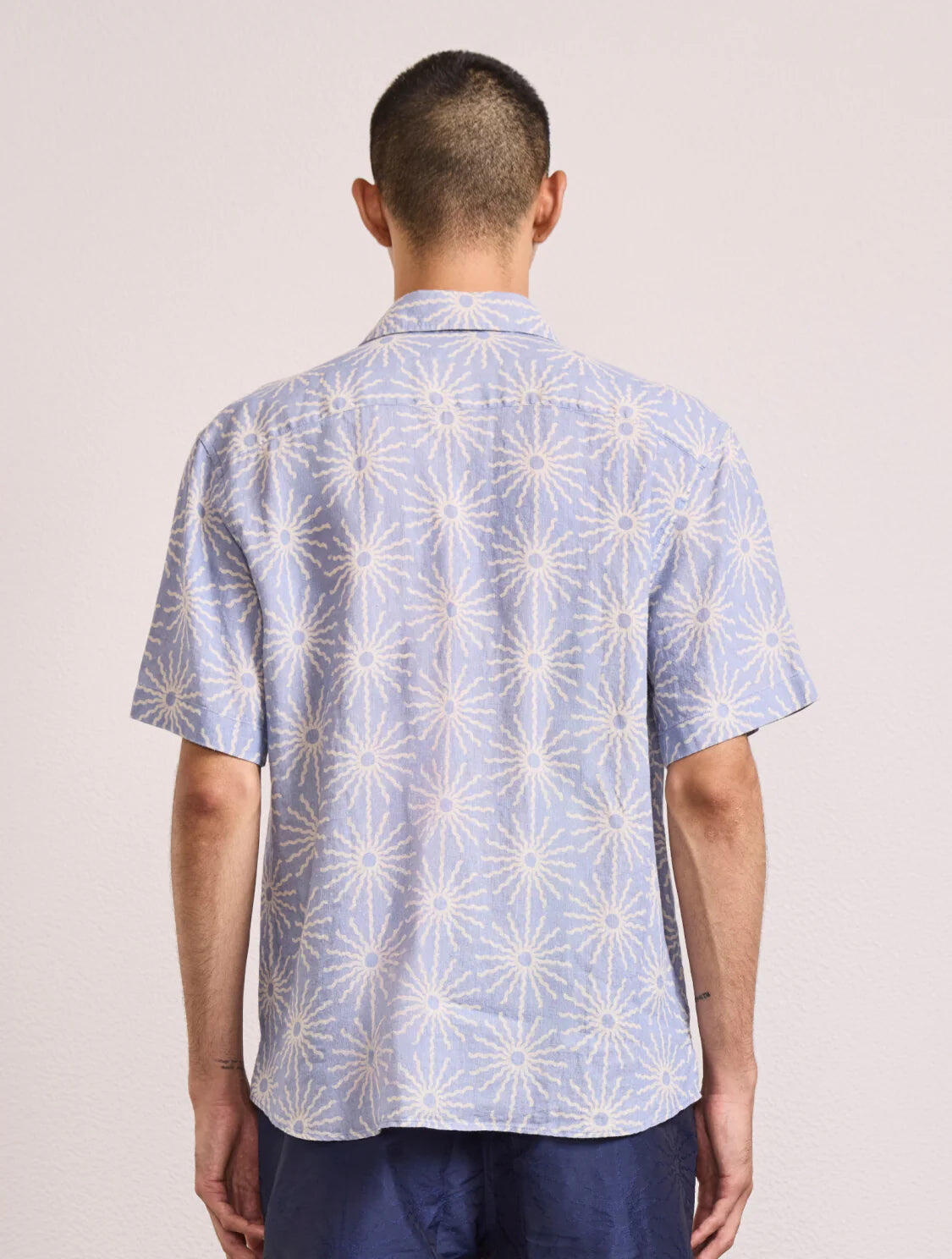 Castro Linen Copa Sol Printed Short Sleeve Shirt Chambray Blue - Short Sleeve Shirt
