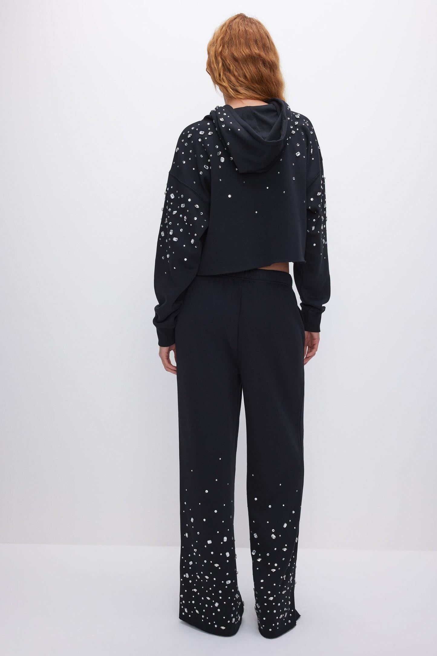 Crystal Wide Leg Sweatpant Black - Bottoms