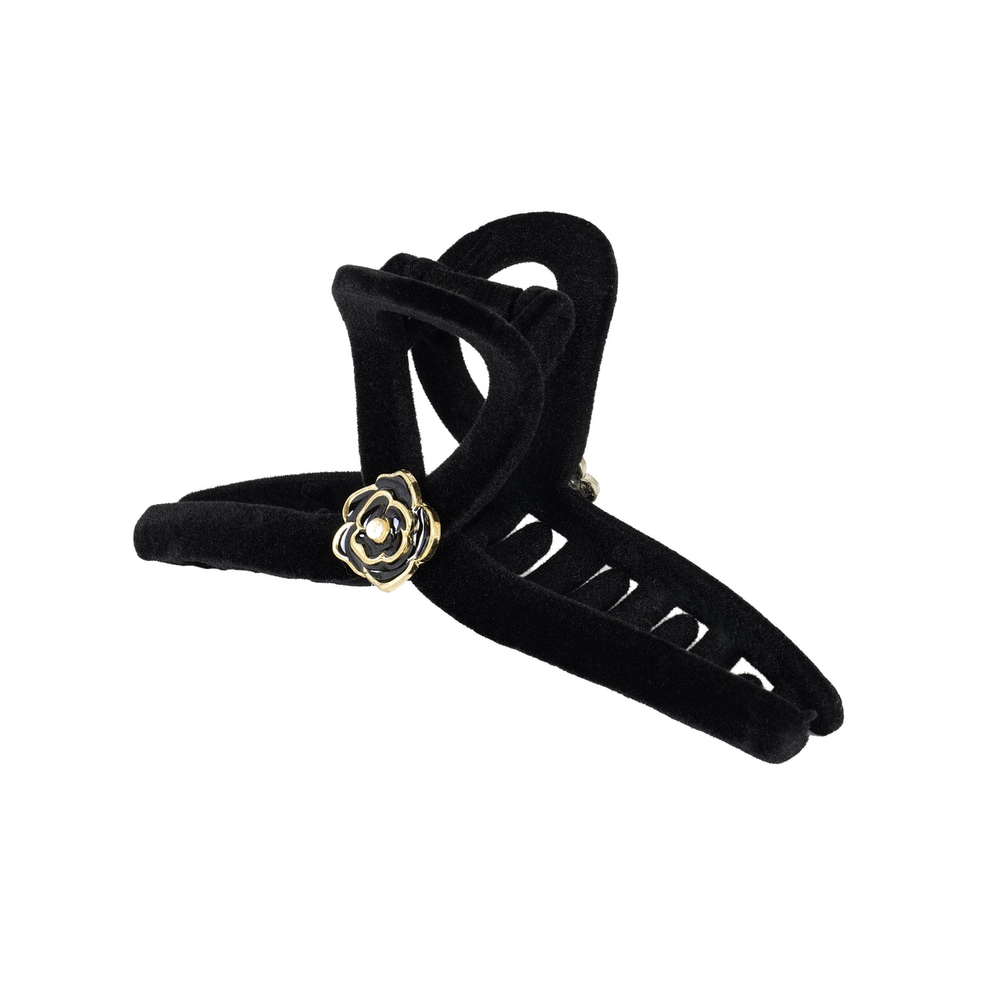 Korean Velvet Hair Claw Clips Black Flower - Hair Accesories