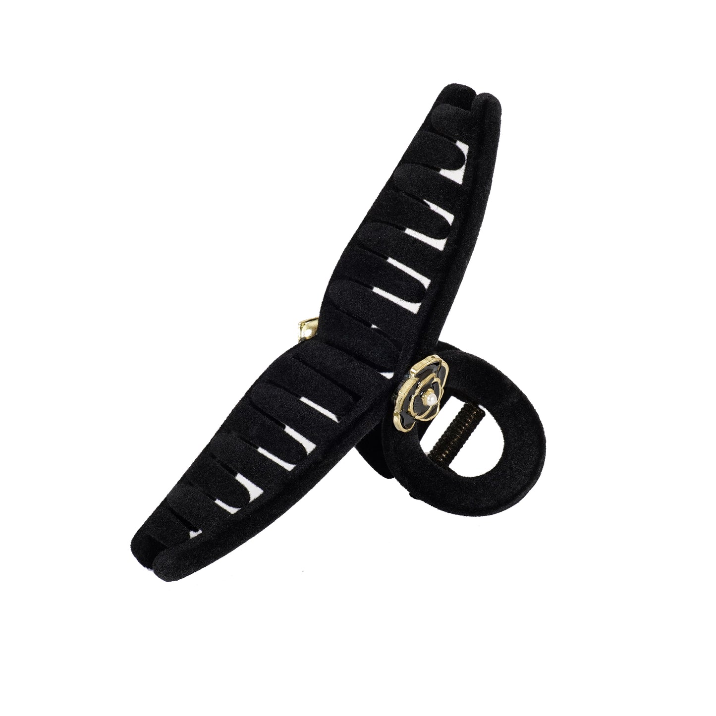 Korean Velvet Hair Claw Clips Black Flower - Hair Accesories