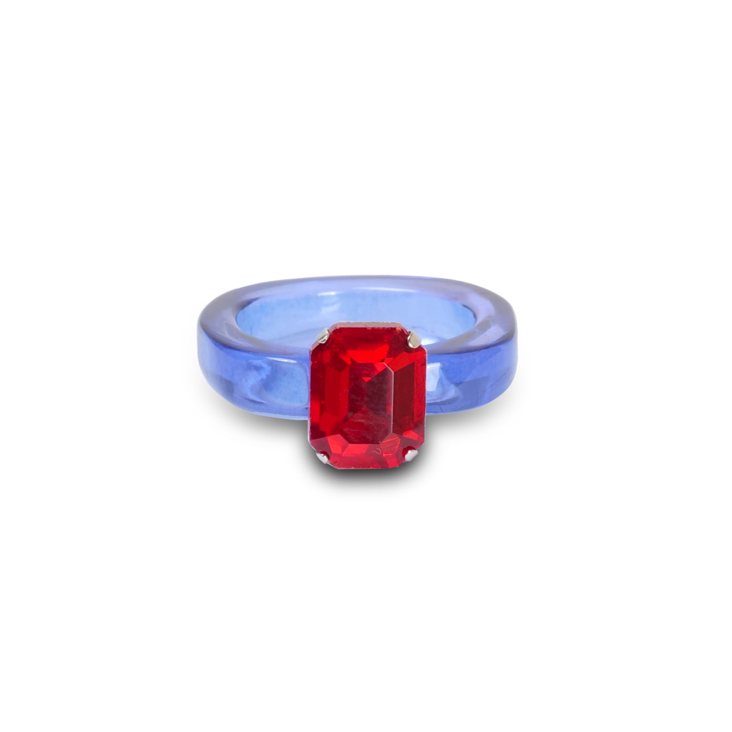 Candy Gemstone Acrylic Ring Cornflower/Red Stone - Ring