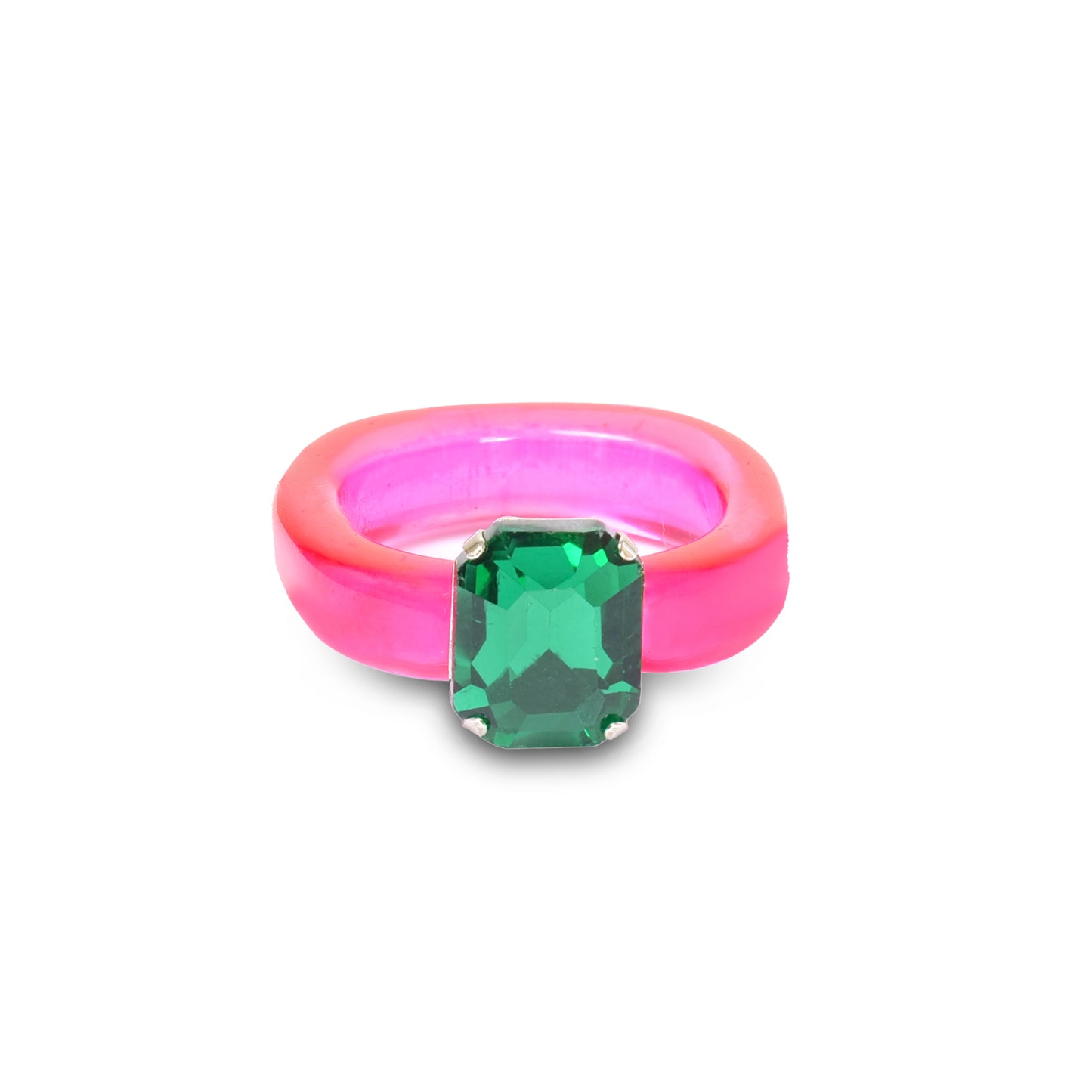 Candy Gemstone Acrylic Ring Fuchsia/Emerald Stone - Ring