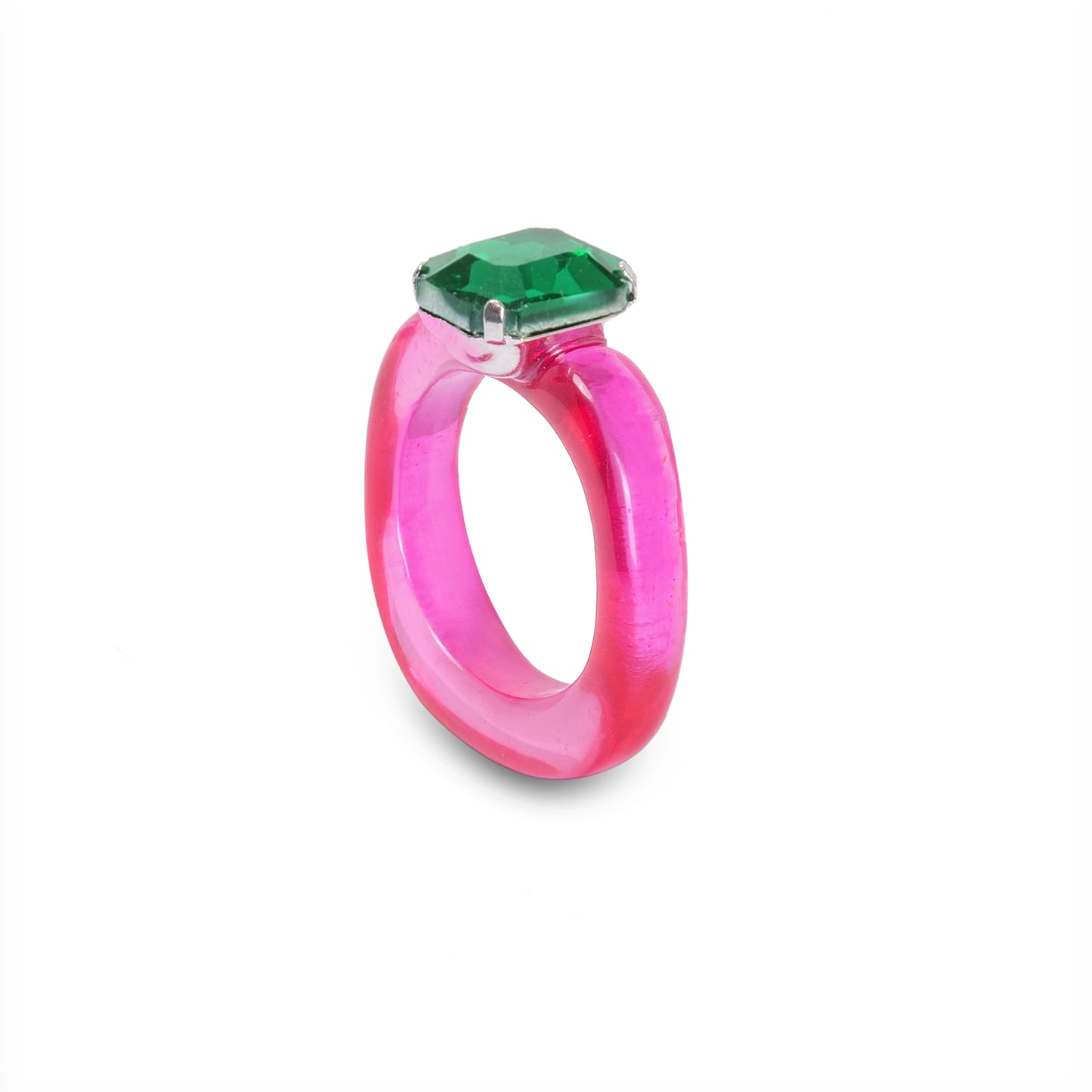 Candy Gemstone Acrylic Ring Fuchsia/Emerald Stone - Ring