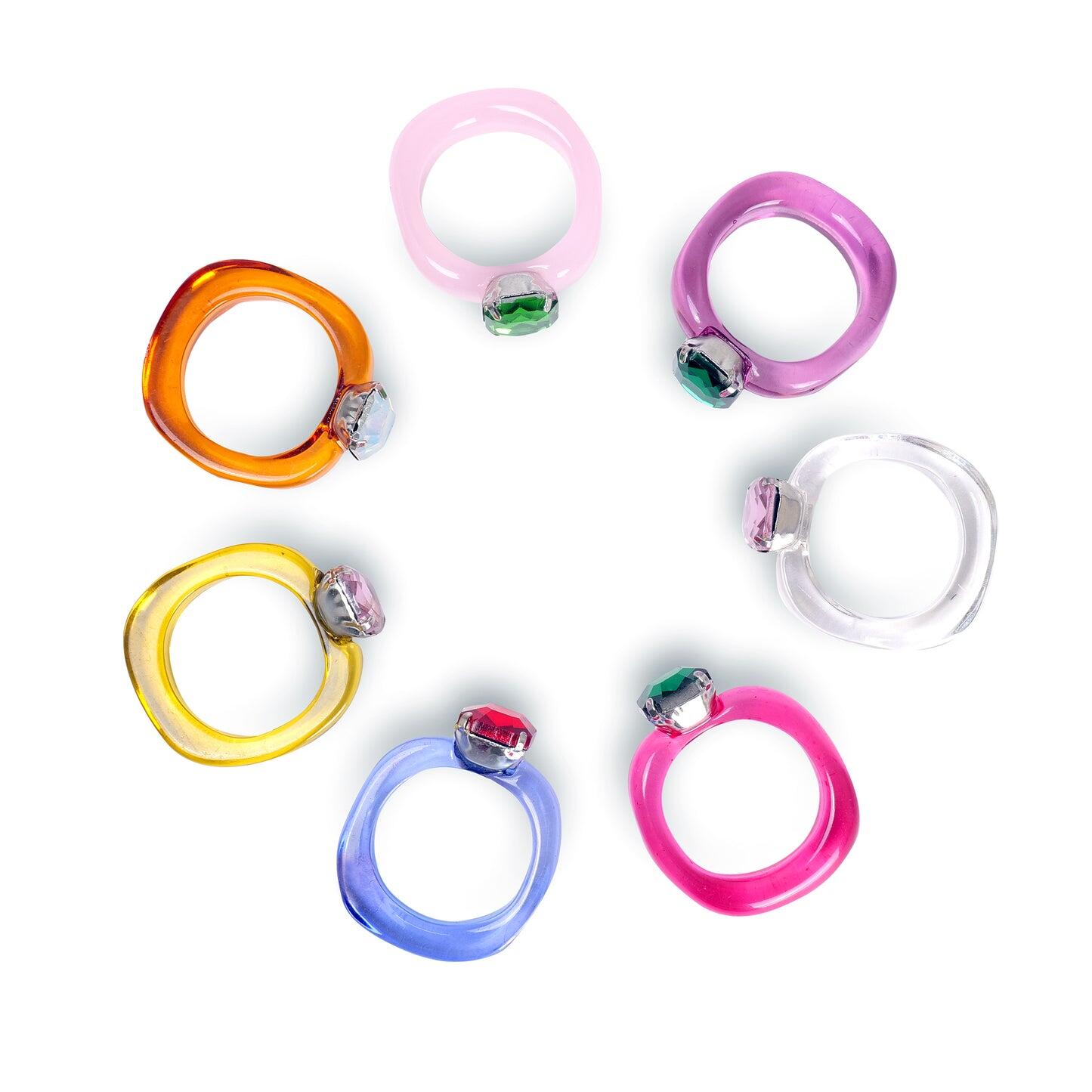 Candy Gemstone Acrylic Ring Fuchsia/Emerald Stone - Ring
