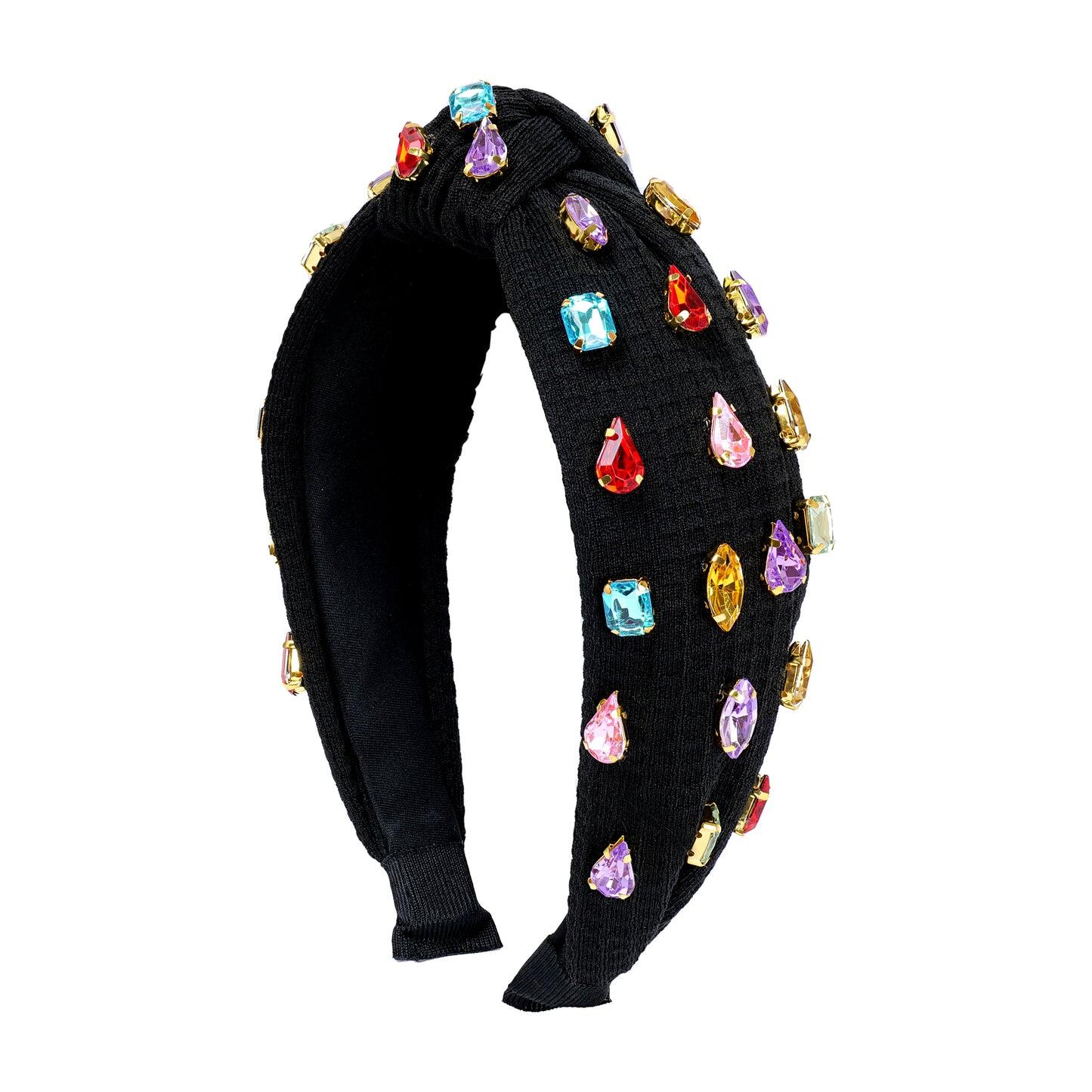 Fashionable Colorful Rhinestone Knotted Headband Black