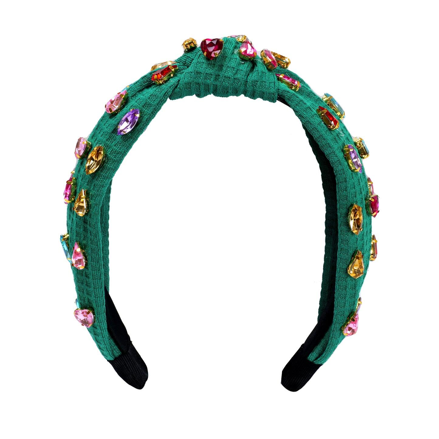 Fashionable Colorful Rhinestone Knotted Headband Green - Hair Accesories