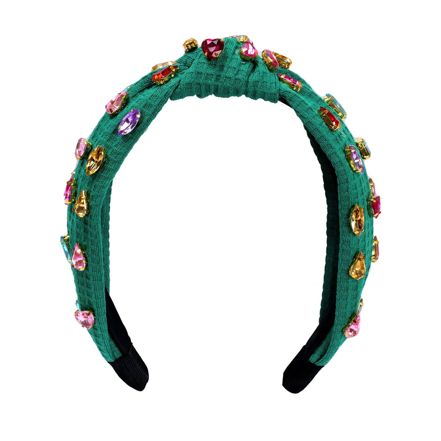 Fashionable Colorful Rhinestone Knotted Headband Green