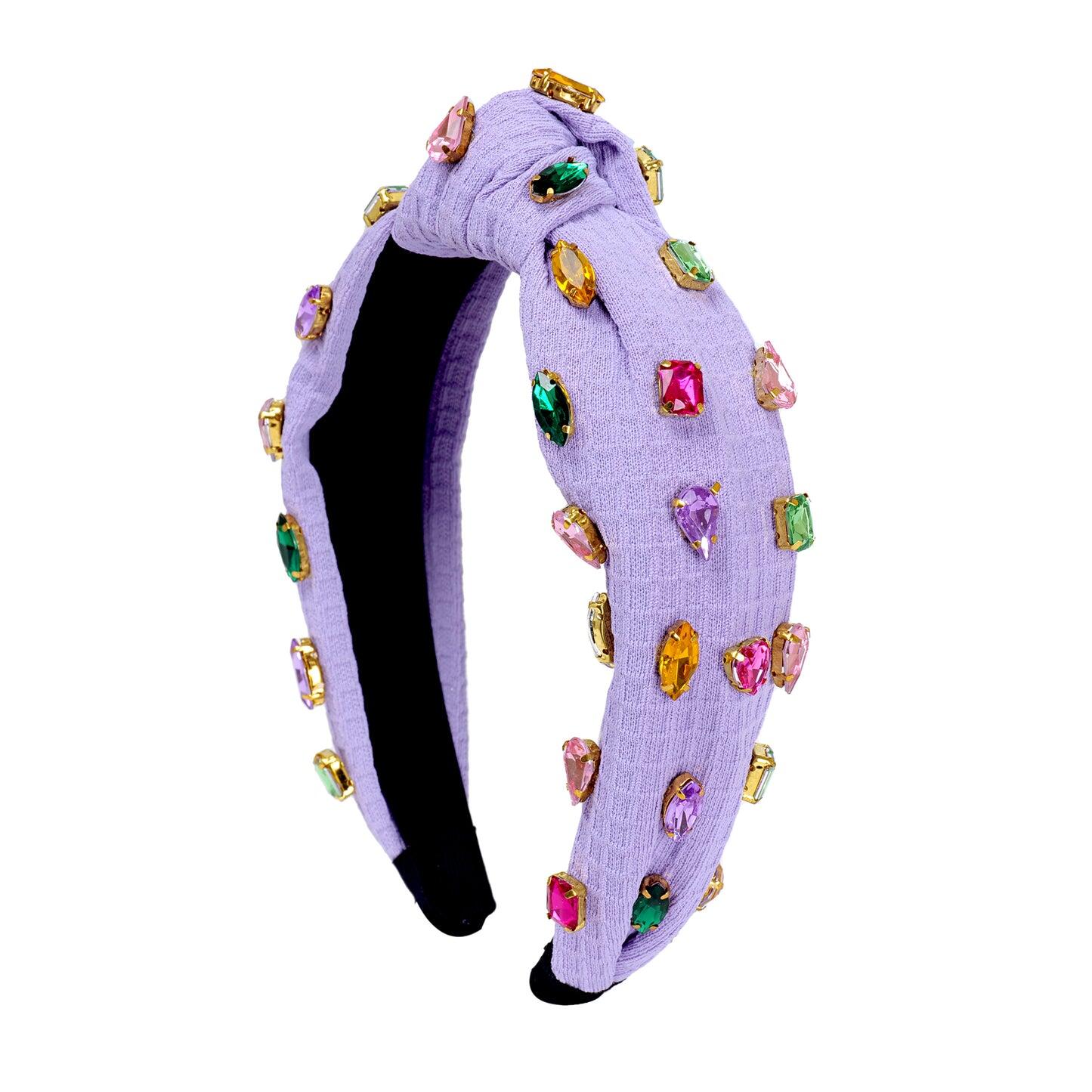 Fashionable Colorful Rhinestone Knotted Headband Purple