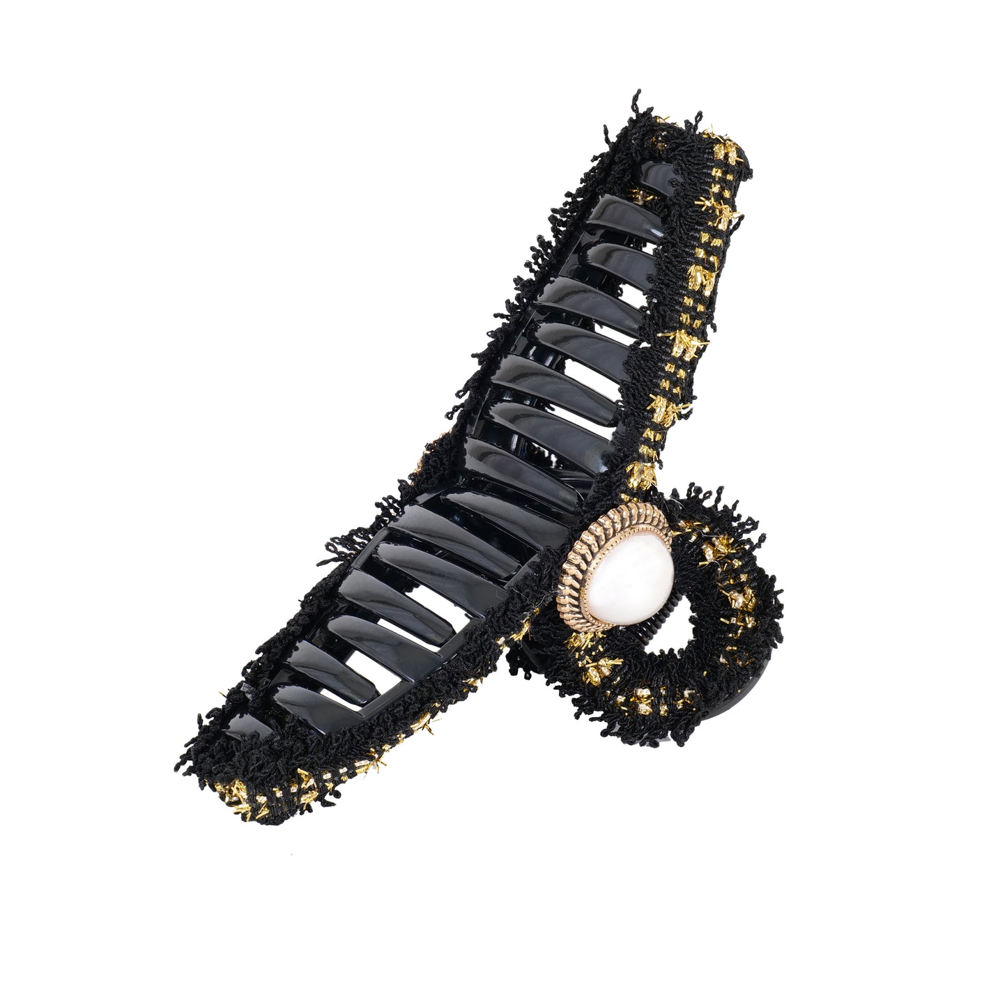 Camellia Hair Claw Clips Black/Gold - White Pearl - Hair Accessories