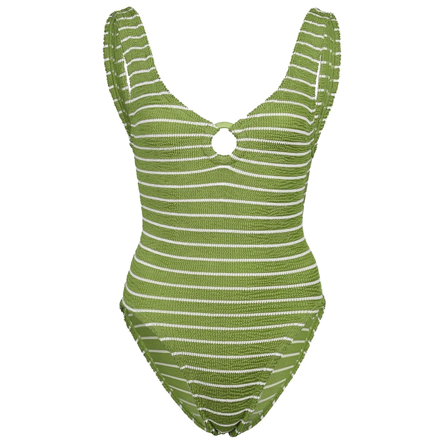Celine Swim With Fabric Covered Hoops Metallic Moss/White - ONE SIZE - One Piece