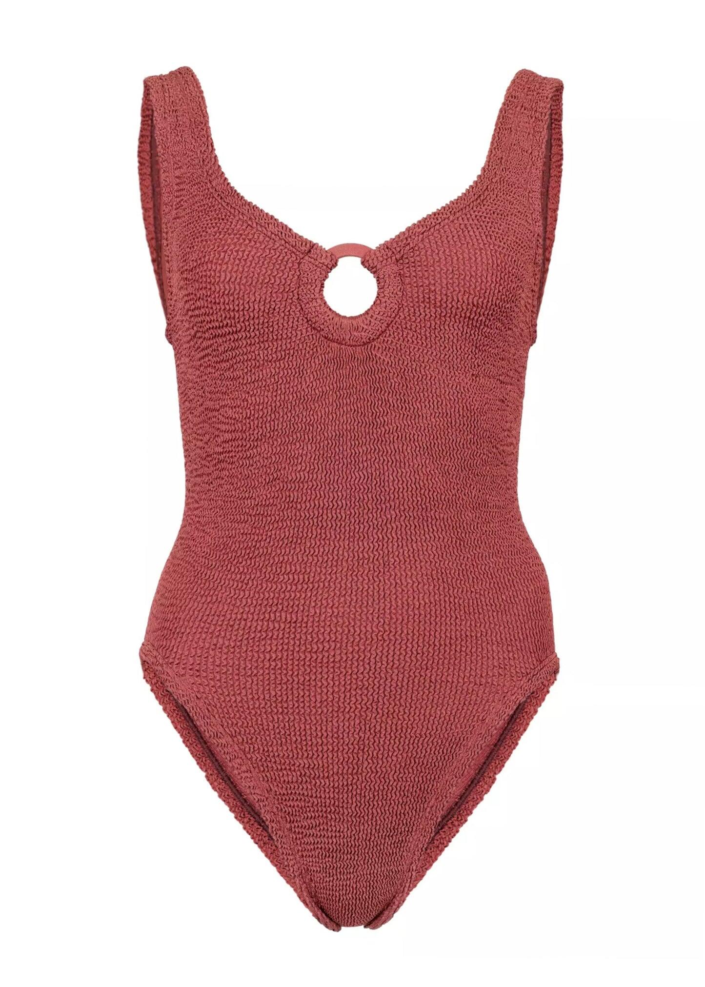 Celine Swim With Fabric Covered Hoops Metallic Rosewood