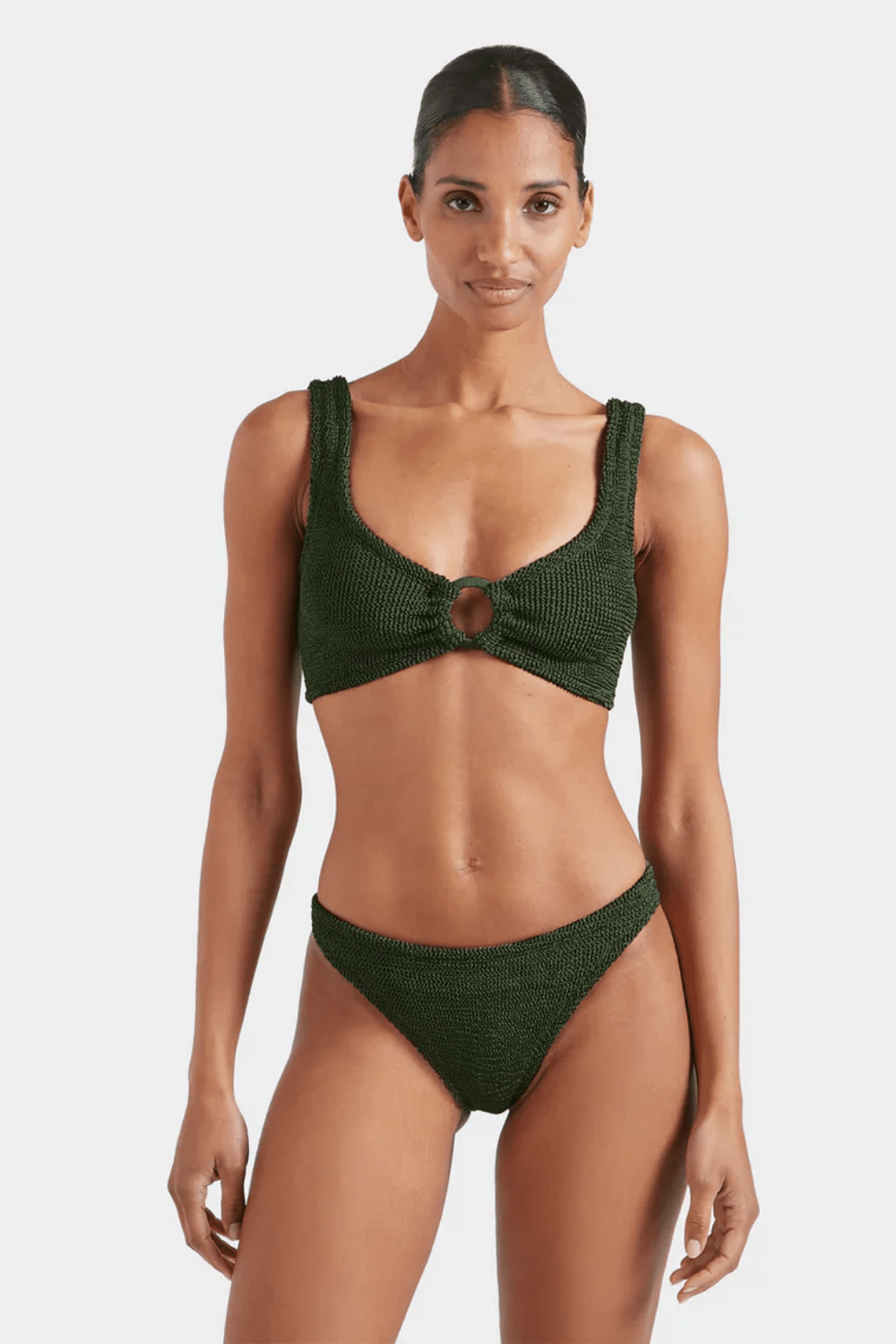 Julia Bikini Fabric Covered Hoops Metallic Khaki