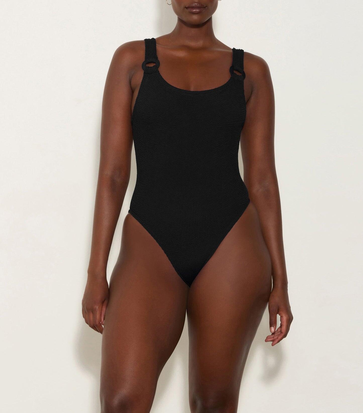 Domino Swim With Fabric Covered Hoops Black - ONE SIZE - One Piece