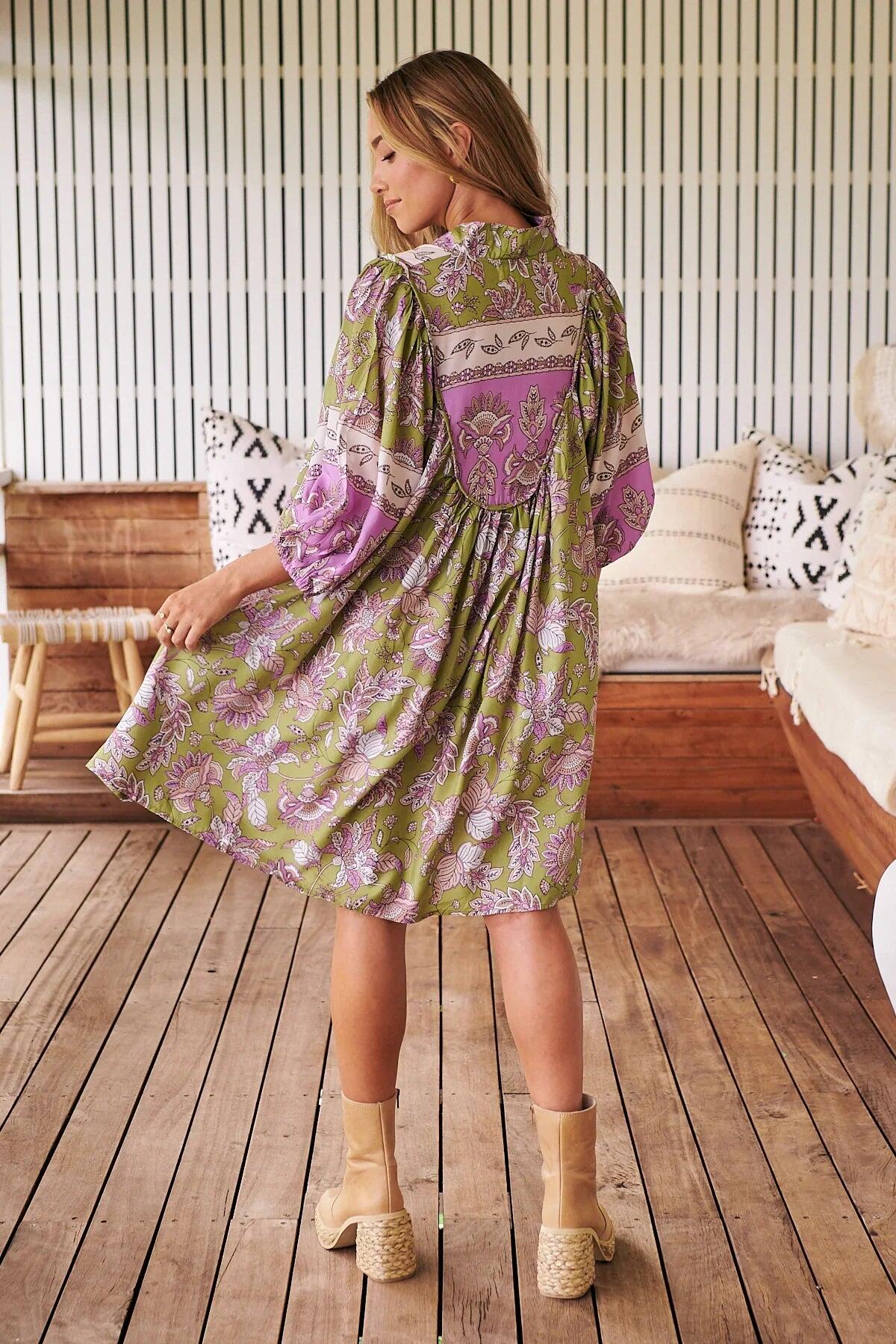 Kaffir Print Boheme Mini Dress - Dress