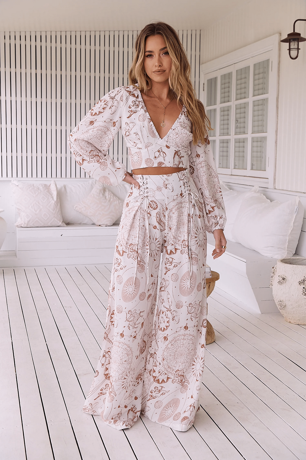 White Astrid Print Opal Pant - Bottoms