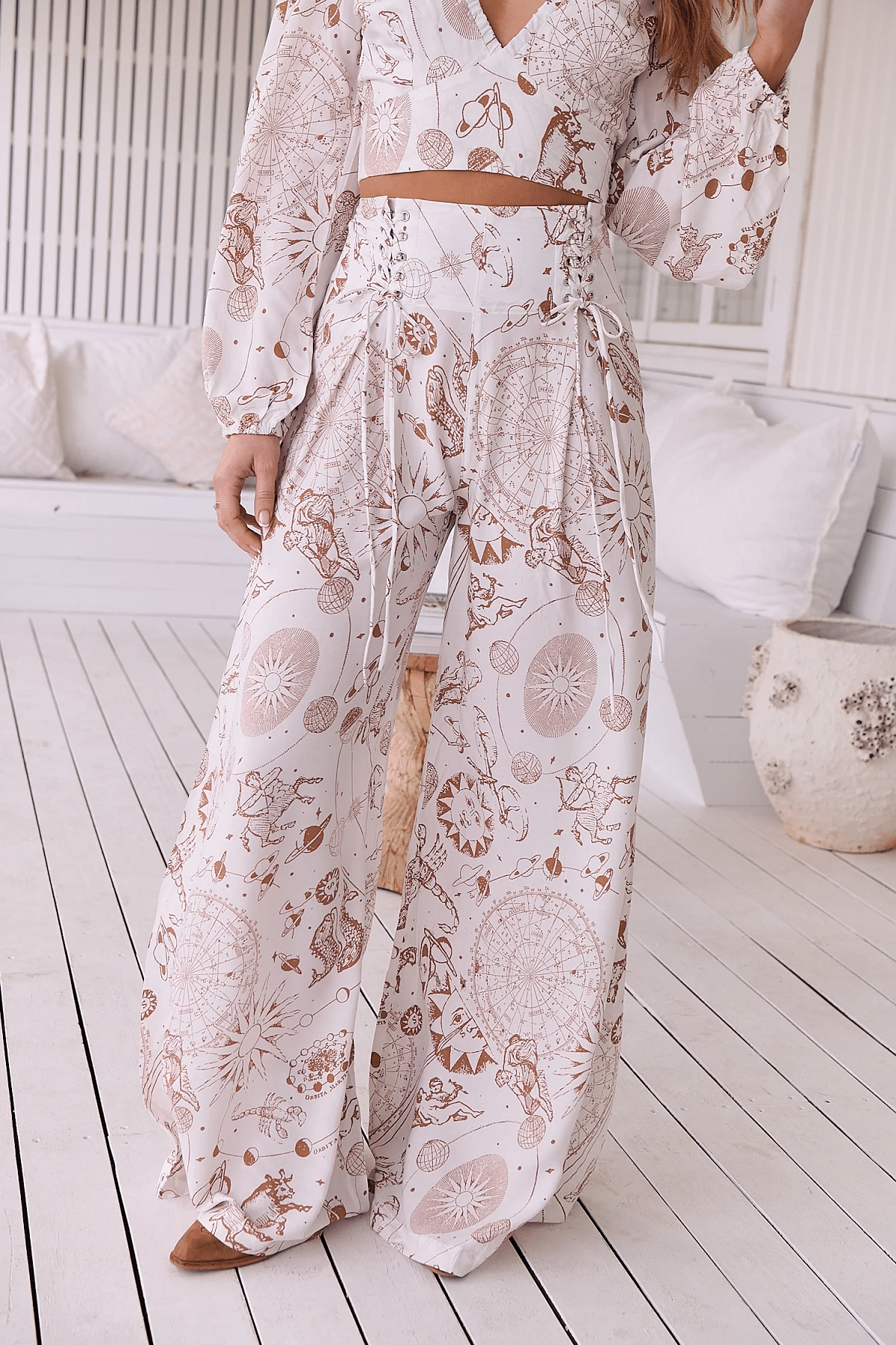 White Astrid Print Opal Pant - Bottoms