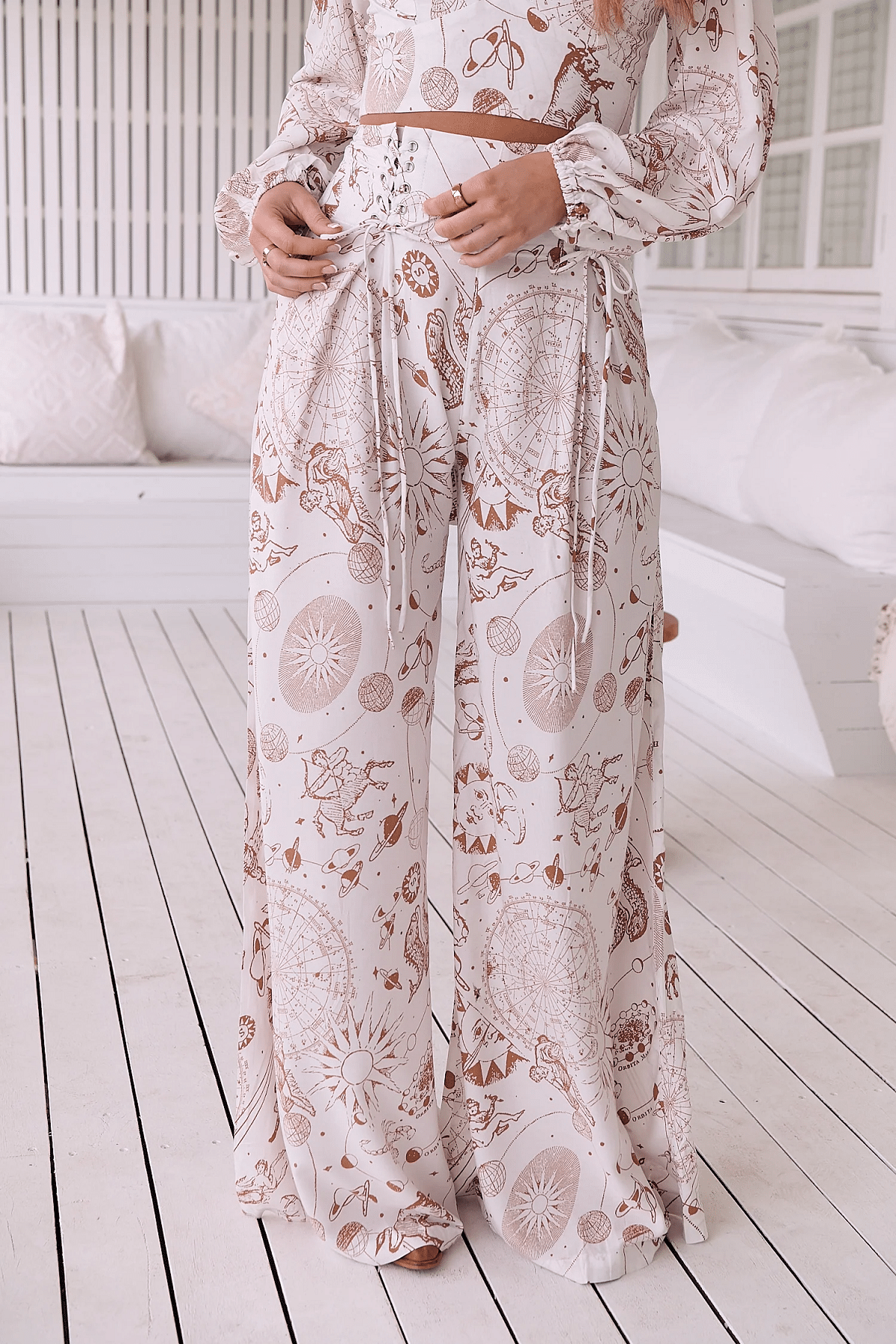 White Astrid Print Opal Pant - Bottoms