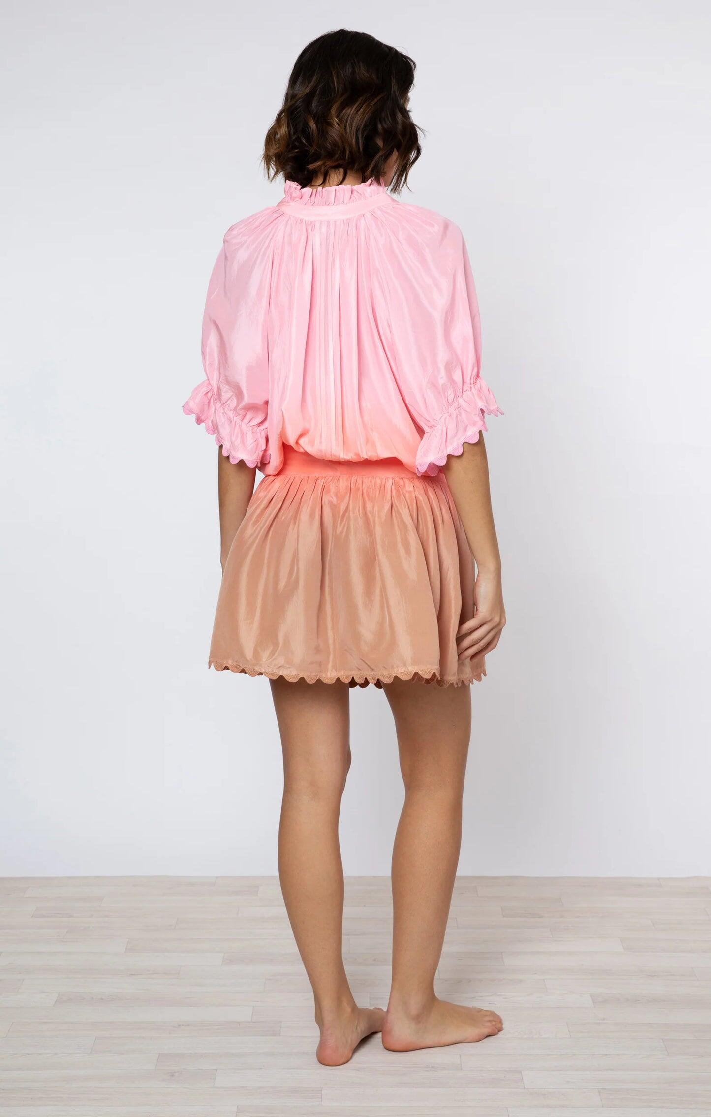 Ombre Dyed Blouson Dress With Ric Rac Trim Coral - Dress