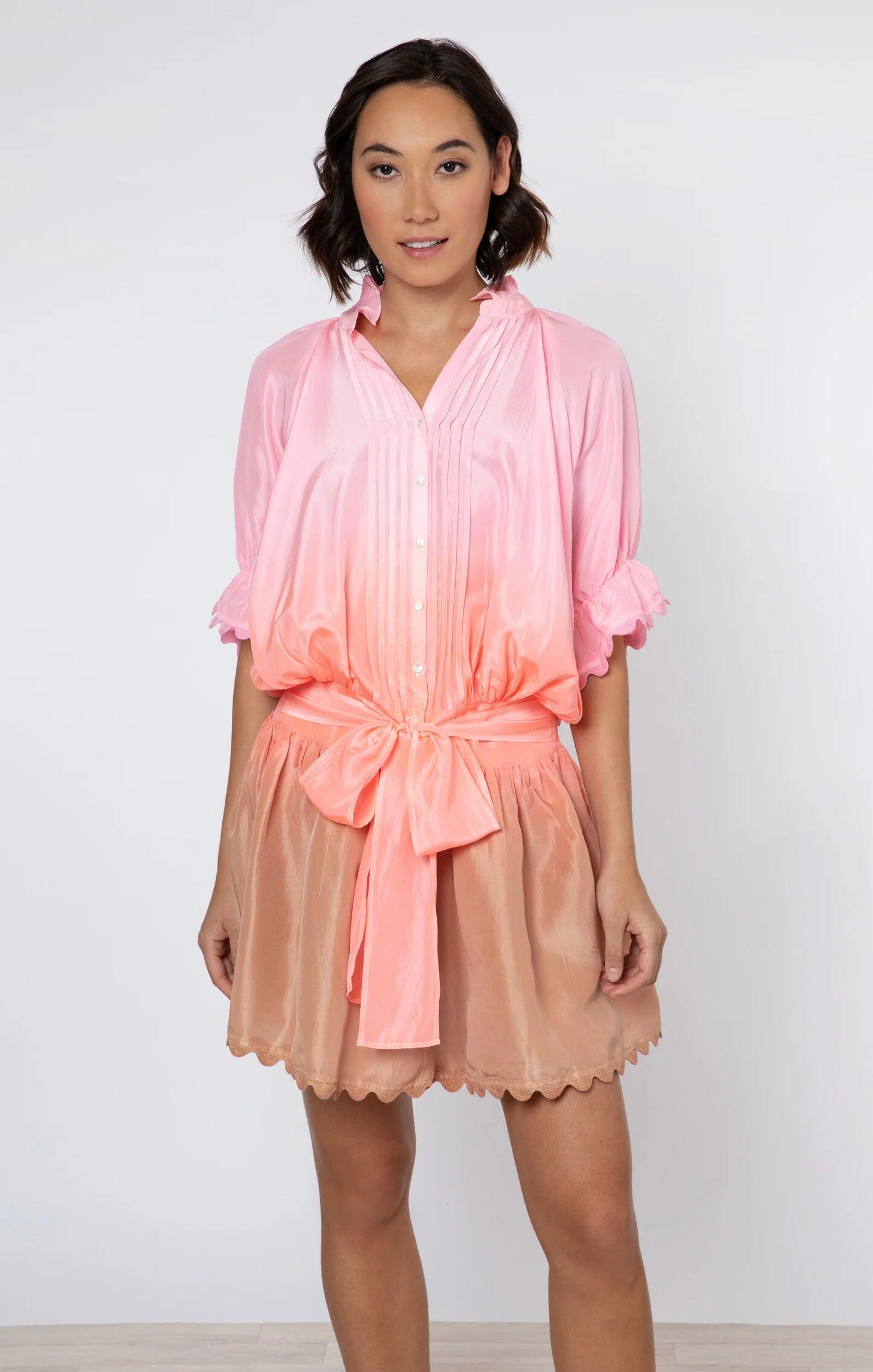 Ombre Dyed Blouson Dress With Ric Rac Trim Coral - Dress