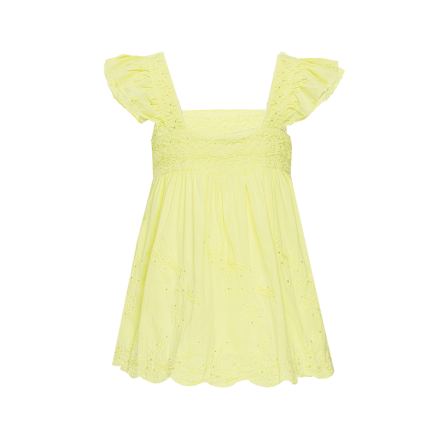 Baby Doll Top with Tonal Embro - Lined Neon Yellow
