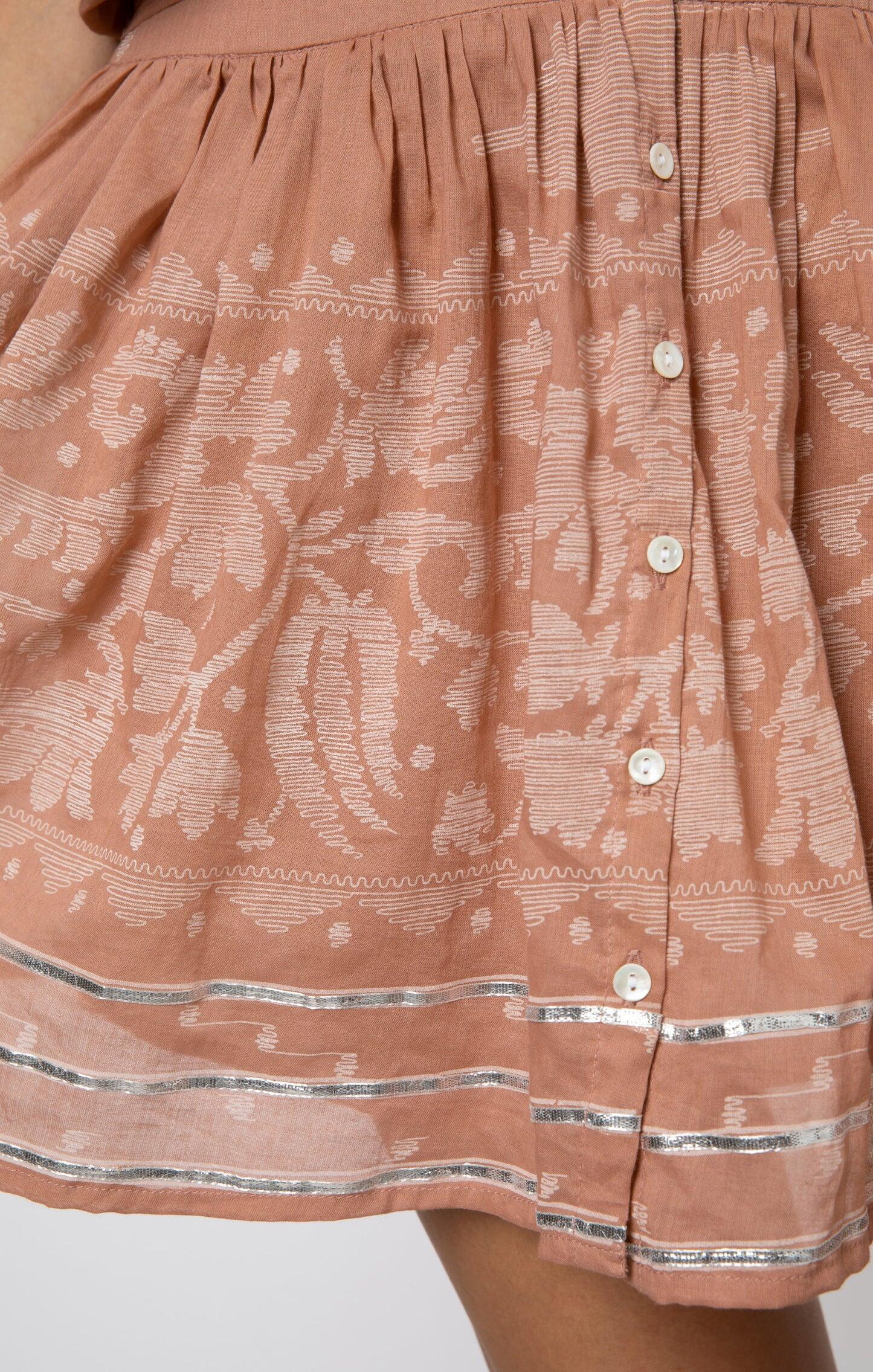 Blouson Dress With Dhaka Print & Silver Trim With Slip - Dress