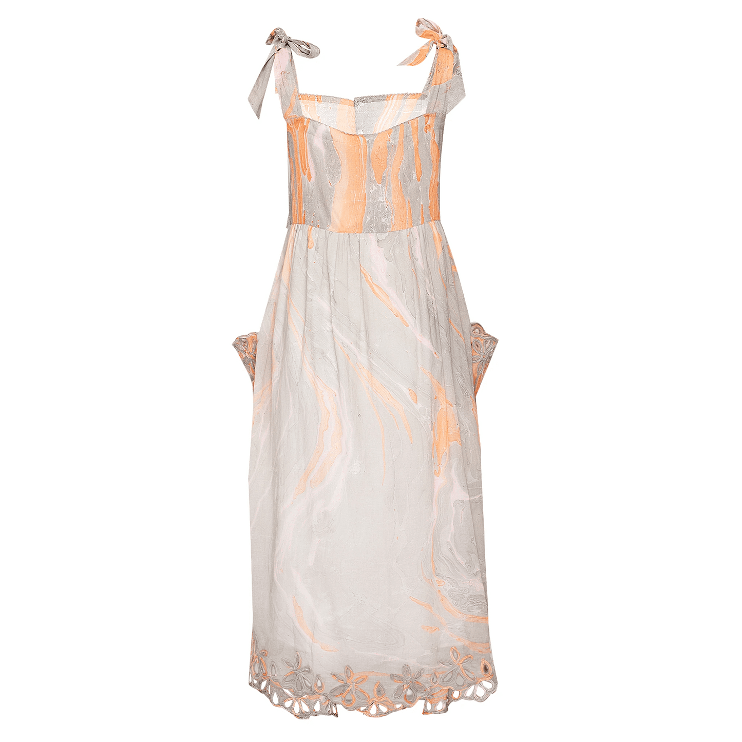 Marble Print Tie Shoulder Dress w/cut out Embro Pink/Peach