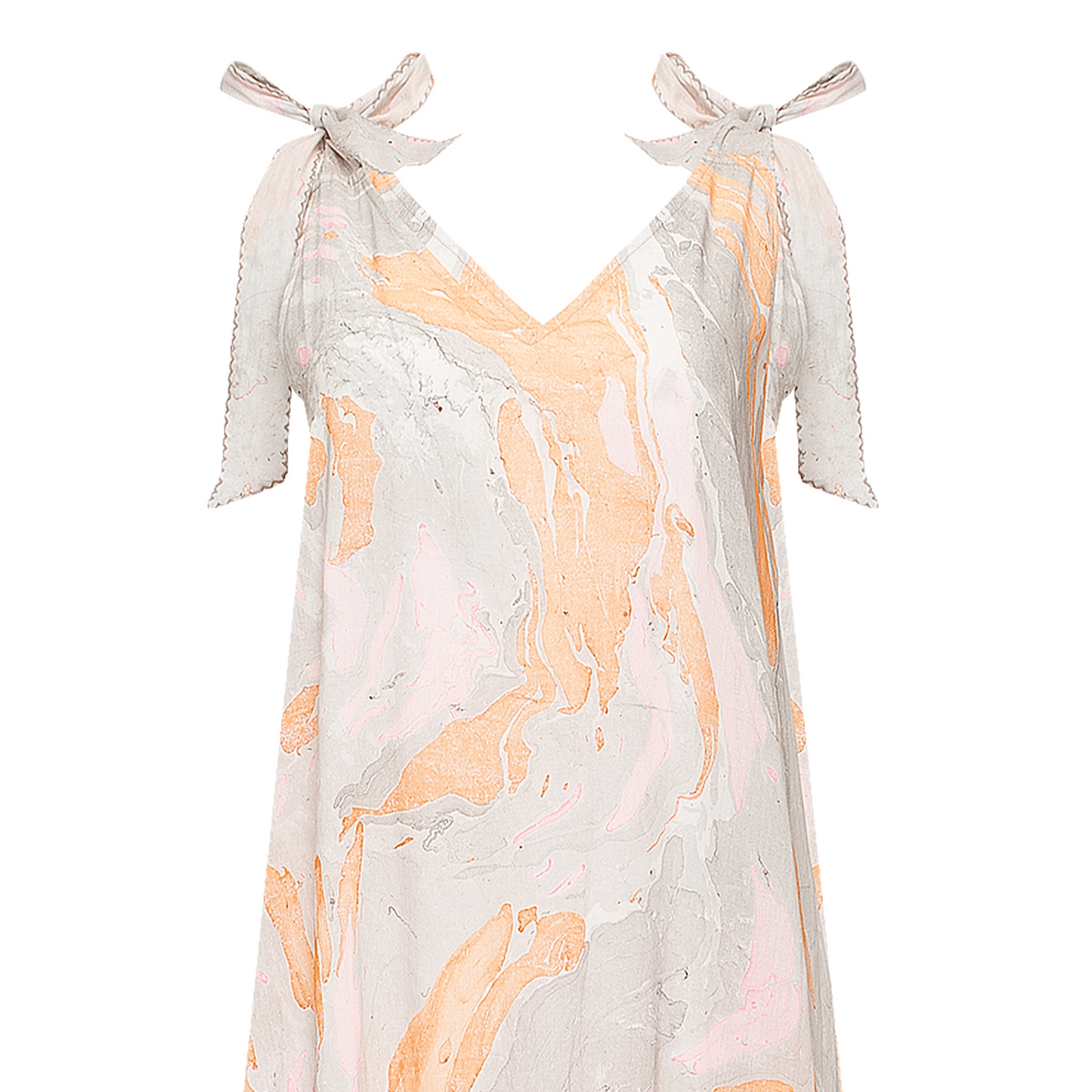 Marble Print V-Front maxi Dress w/Cut out Embro Blue/Peach - O/S - Dress