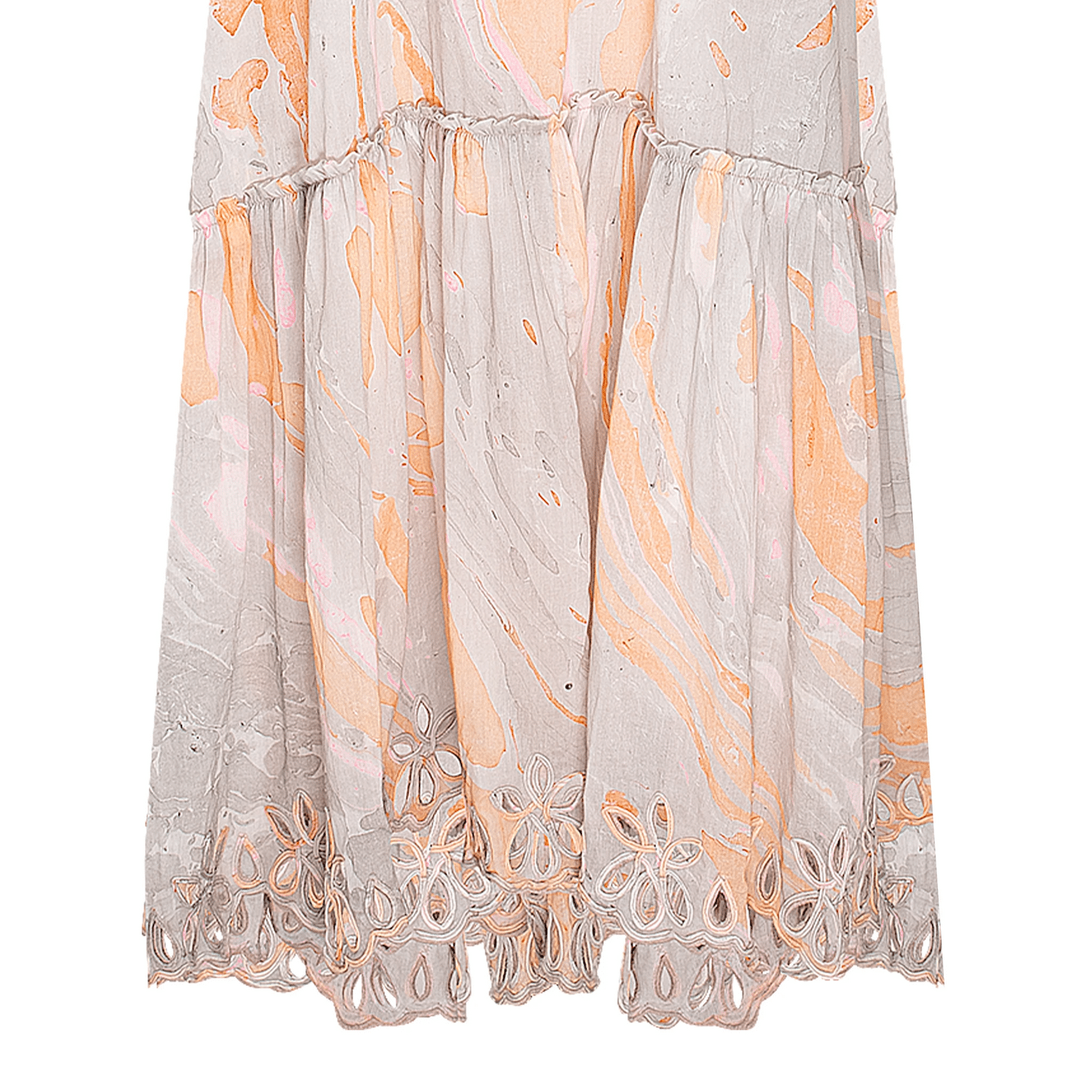 Marble Print V-Front maxi Dress w/Cut out Embro Blue/Peach - O/S - Dress