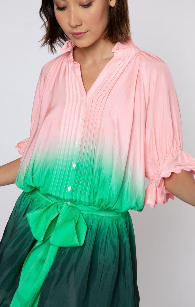 Ombre Dyed Blouson Dress With Ric Rac Trim Green