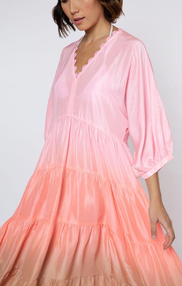 Ombre Dyed V-Neck Loose Maxi Dress With Ric Rac Trim Coral - Dress