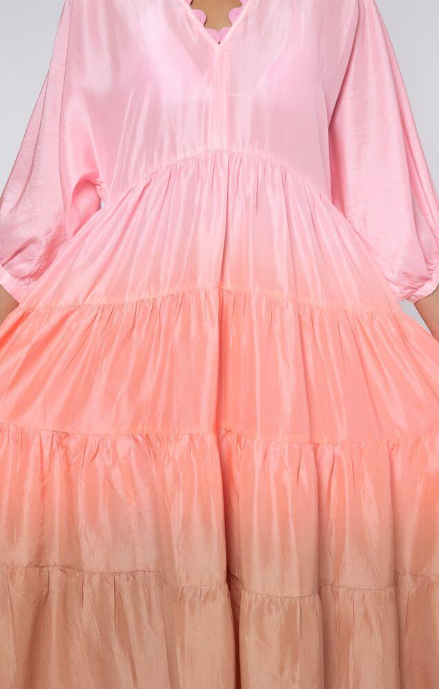 Ombre Dyed V-Neck Loose Maxi Dress With Ric Rac Trim Coral - Dress