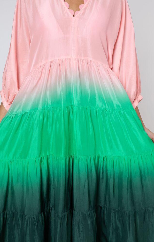 Ombre Dyed V-Neck Loose Maxi Dress With Ric Rac Trim Green - Dress